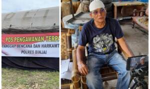 Foto : Abdin Zaini Sembiring dan Pos Terpadu didirikan Polres Binjai di lokasi penjagaan perbatasan petani mekar jaya beserta Pos BPBD Kota Binjai saat diabadikan. (tabloidpolmaspoldasu.com/Ist)