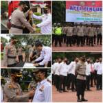 Foto : Kapolres Langkat AKBP Danu Pamungkas Totok, SH.SIK. memberikan bendera petaka dan penyematan pin kepada Warto, Ketua Pokdar Kamtibmas Bhayangkara Resor Langkat (foto/wartawan Tabloid Polmas Poldasu Langkat)
