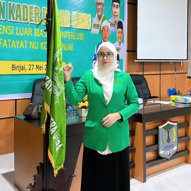 Foto: Lidya Nova Ketua Fatayat PC NU Kota Binjai terpilih saat diabadaikan dalam Komperlub 2023. (tabloidpolmaspoldasu.id/Ist)